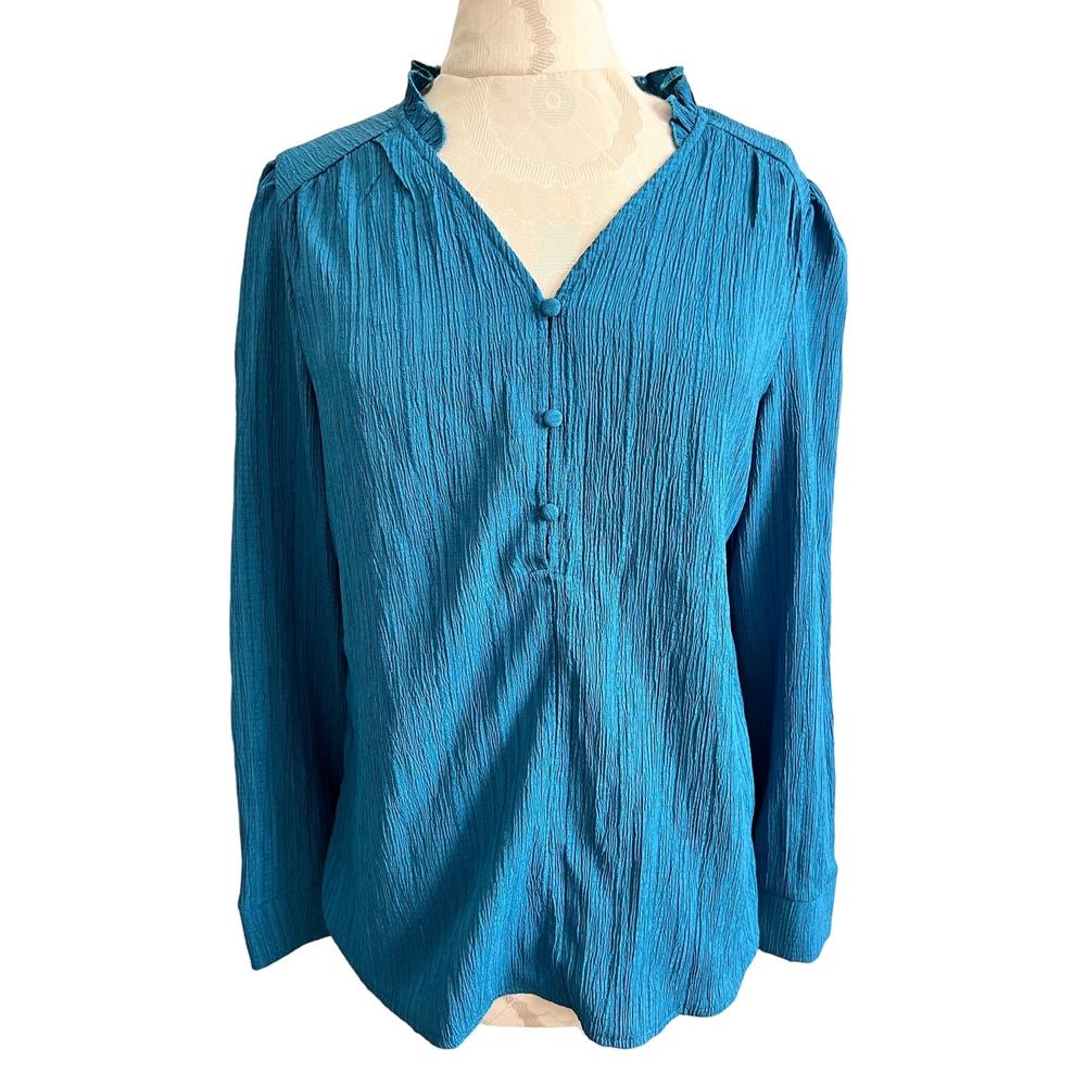 Rotita Long Sleeve V-Neck Teal Top Medium